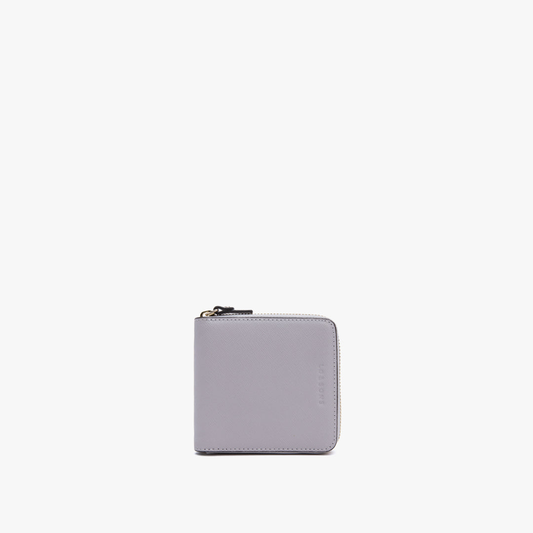 Front - Small Wallet - Saffiano Leather - Light Grey / Gold / Grey - Lo & Sons
