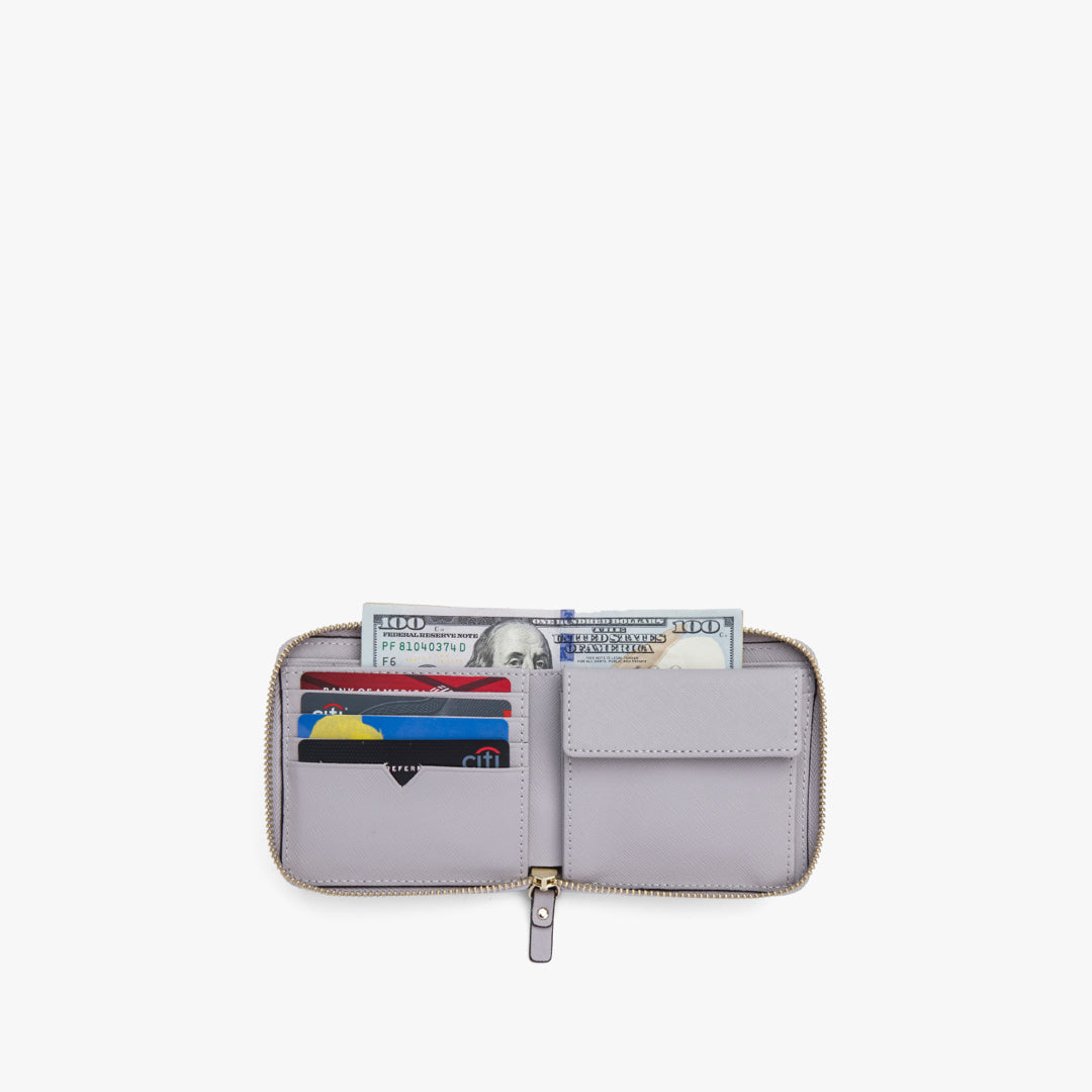 Pockets Packed - Small Wallet - Saffiano Leather - Light Grey / Gold / Grey - Lo & Sons