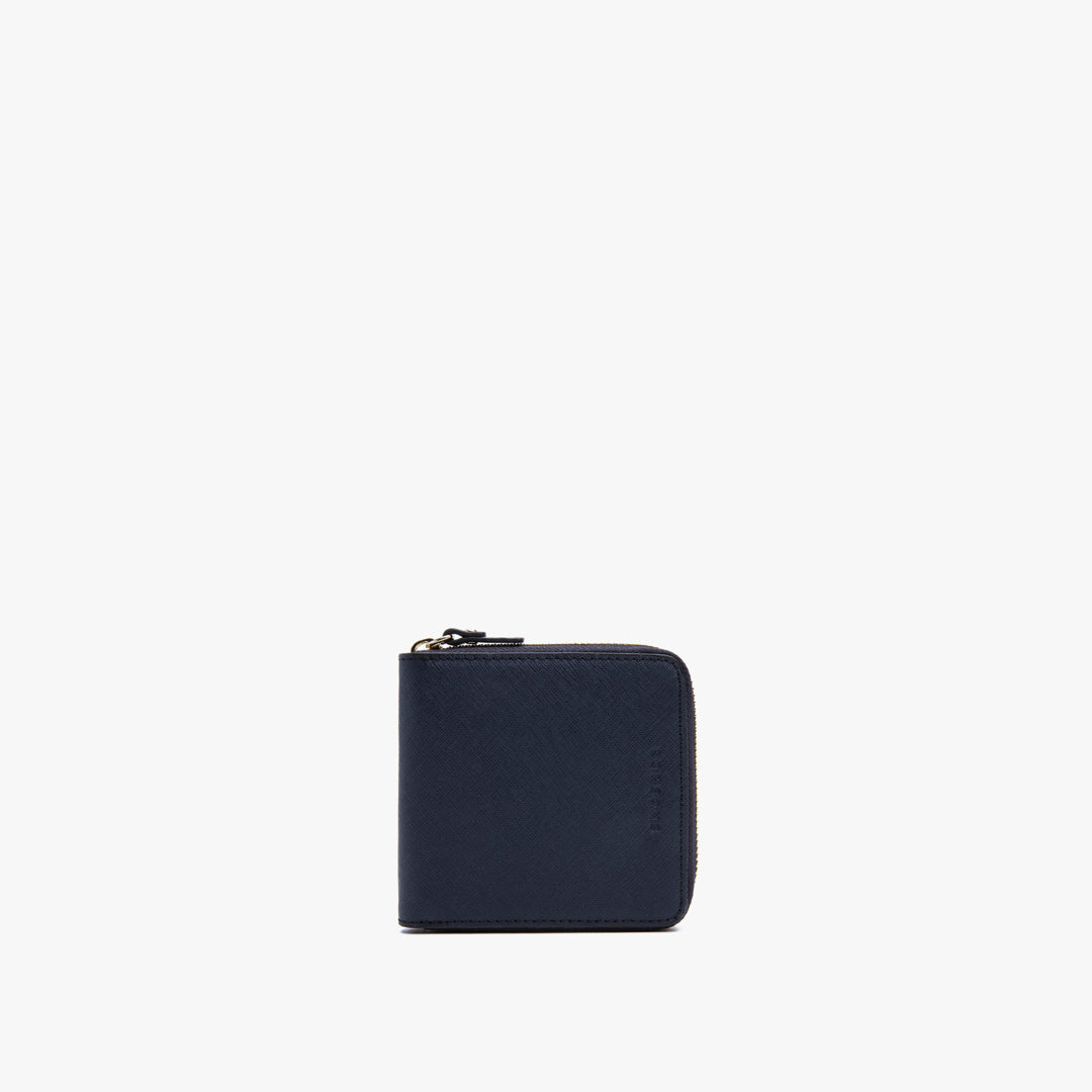 Front view - Small Wallet - Saffiano Leather - Deep Navy / Gold / Camel - Lo & Sons