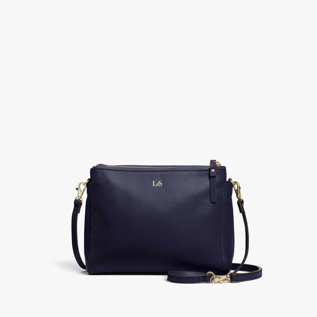 Front - Pearl - Nappa Leather - Deep Navy / Gold / Camel - Crossbody Bag - Lo & Sons