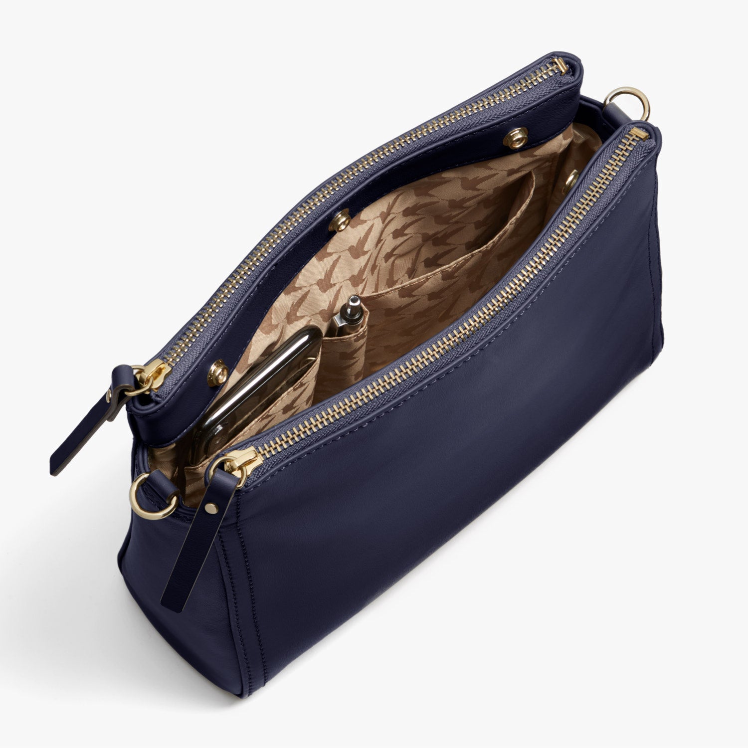Interior Full - Pearl - Nappa Leather - Deep Navy / Gold / Camel - Crossbody Bag - Lo & Sons