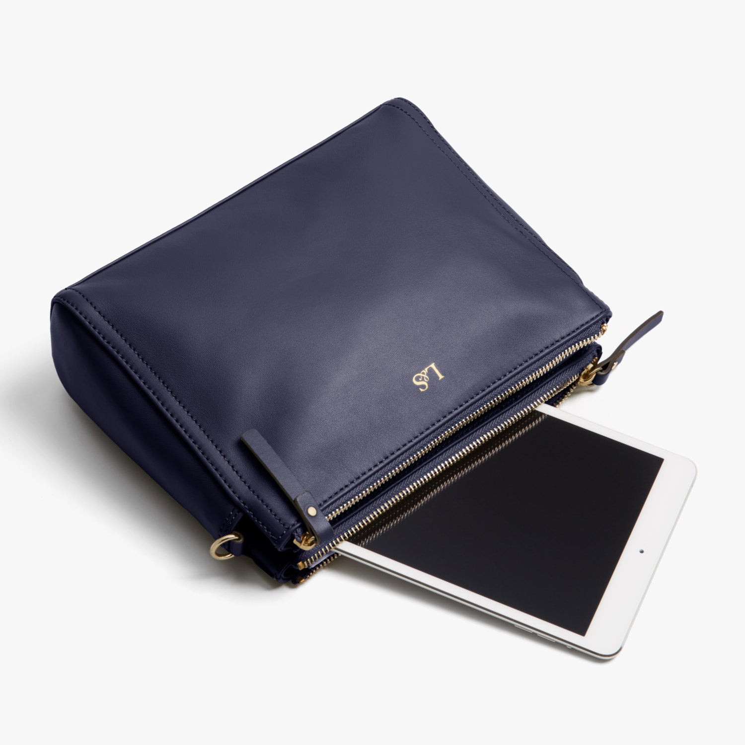 Tablet - Pearl - Nappa Leather - Deep Navy / Gold / Camel - Crossbody Bag - Lo & Sons