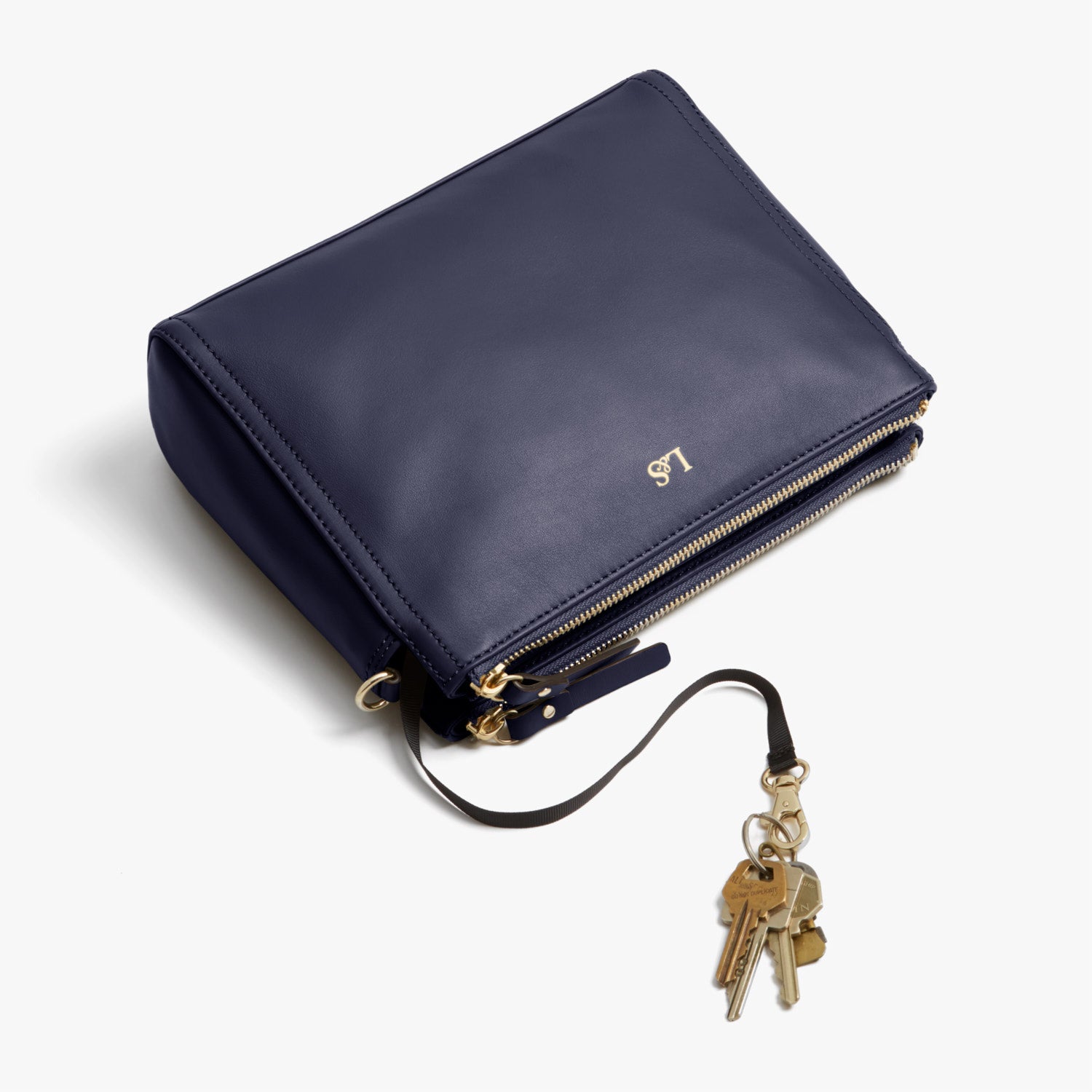Key Leash - Pearl - Nappa Leather - Deep Navy / Gold / Camel - Crossbody Bag - Lo & Sons