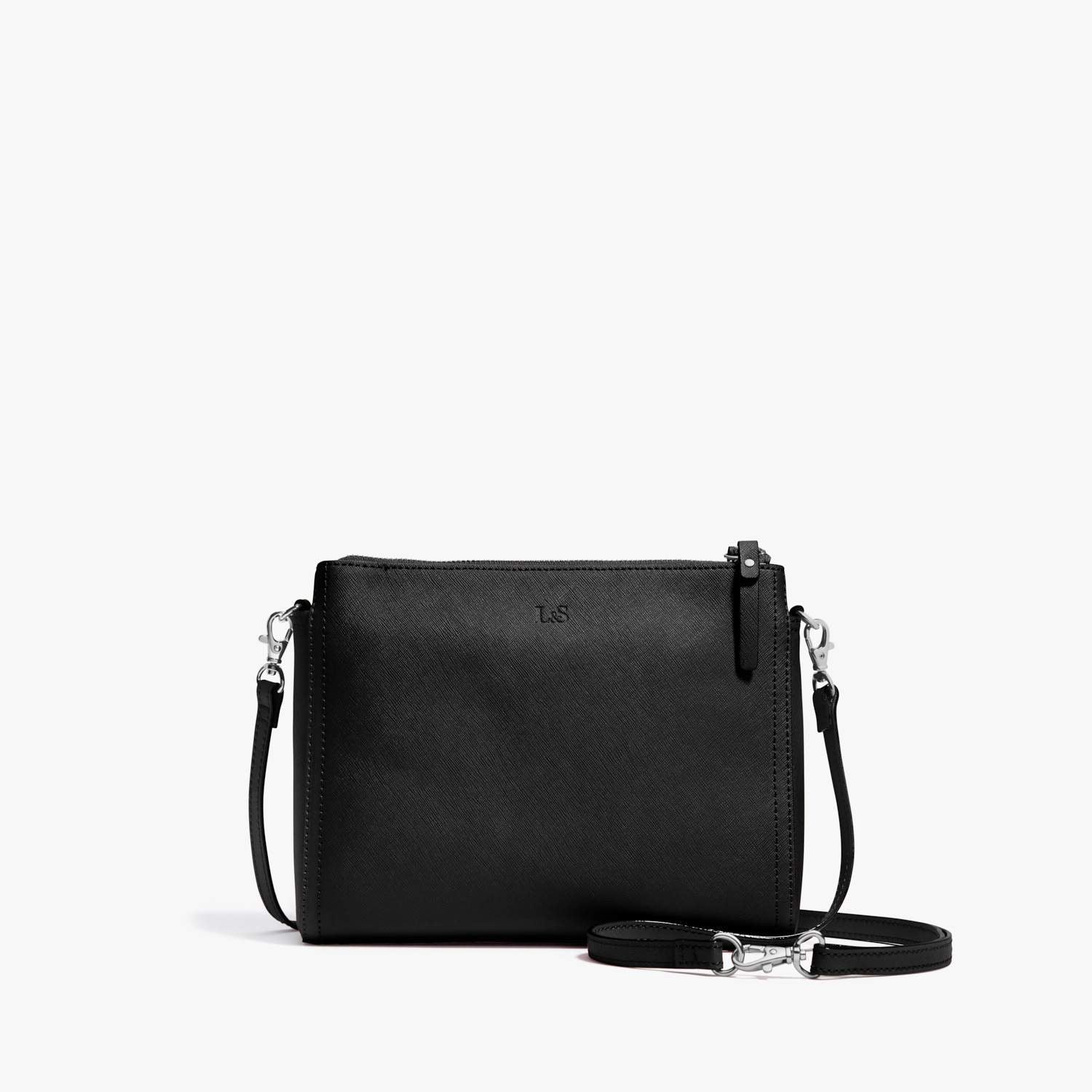 Front - Pearl - Saffiano Leather - Black / Silver / Grey - Crossbody Bag - Lo & Sons