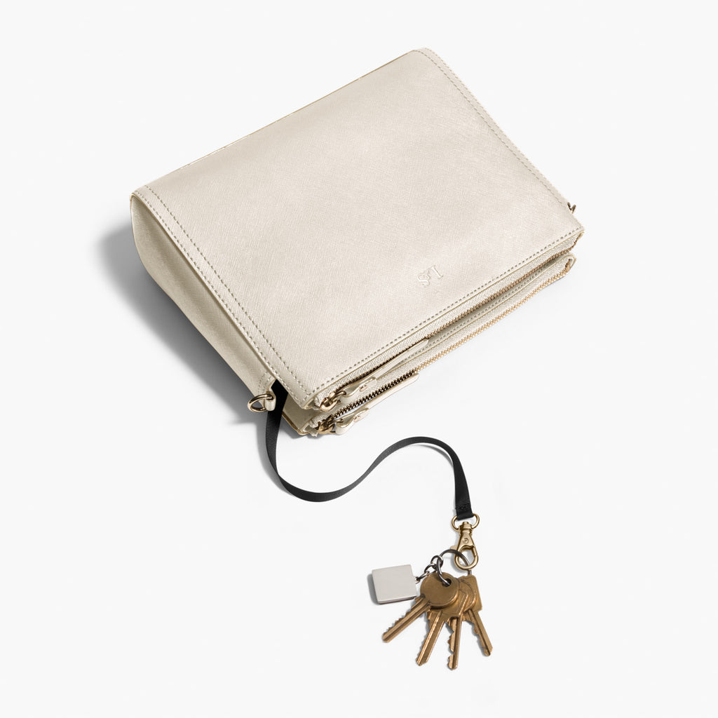 Key Leash - The Pearl - Saffiano Leather - Ivory / Gold / Camel - Crossbody - Lo & Sons