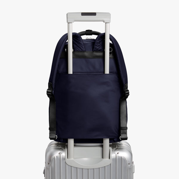 Lo & Sons: The Rowledge - Women's Nylon Laptop Backpack in Black/Gold/Lavender (Small)