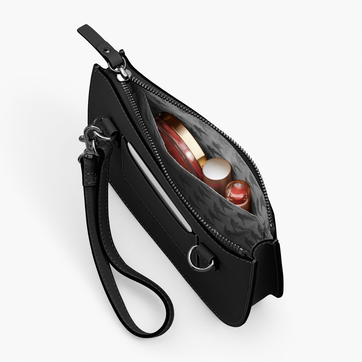 Interior Slip Pockets - Waverley 2 - Saffiano Leather - Black / Gunmetal / Grey - Crossbody Bag - Lo & Sons