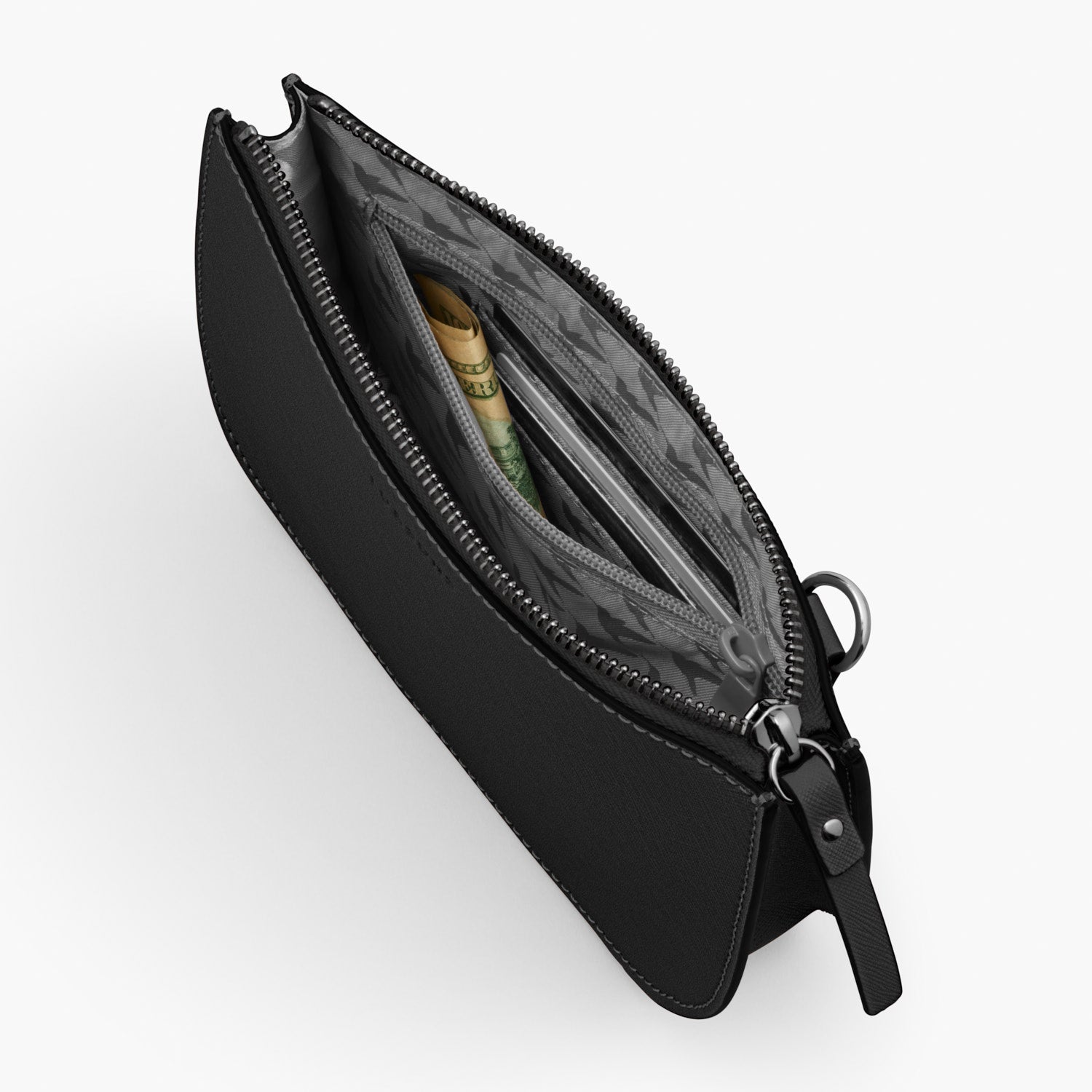 Zipper Pocket - Waverley 2 - Saffiano Leather - Black / Gunmetal / Grey - Crossbody Bag - Lo & Sons