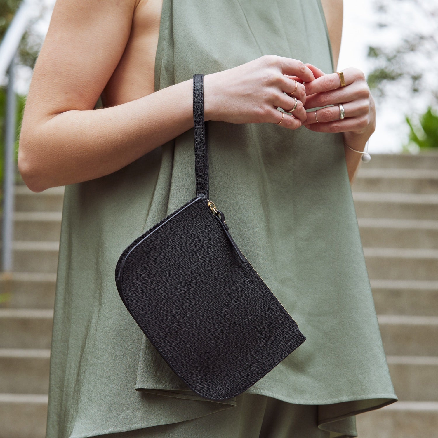 Casual Wristlet - The Waverley 2 - Saffiano Leather - Black / Gold / Grey - Crossbody - Lo & Sons