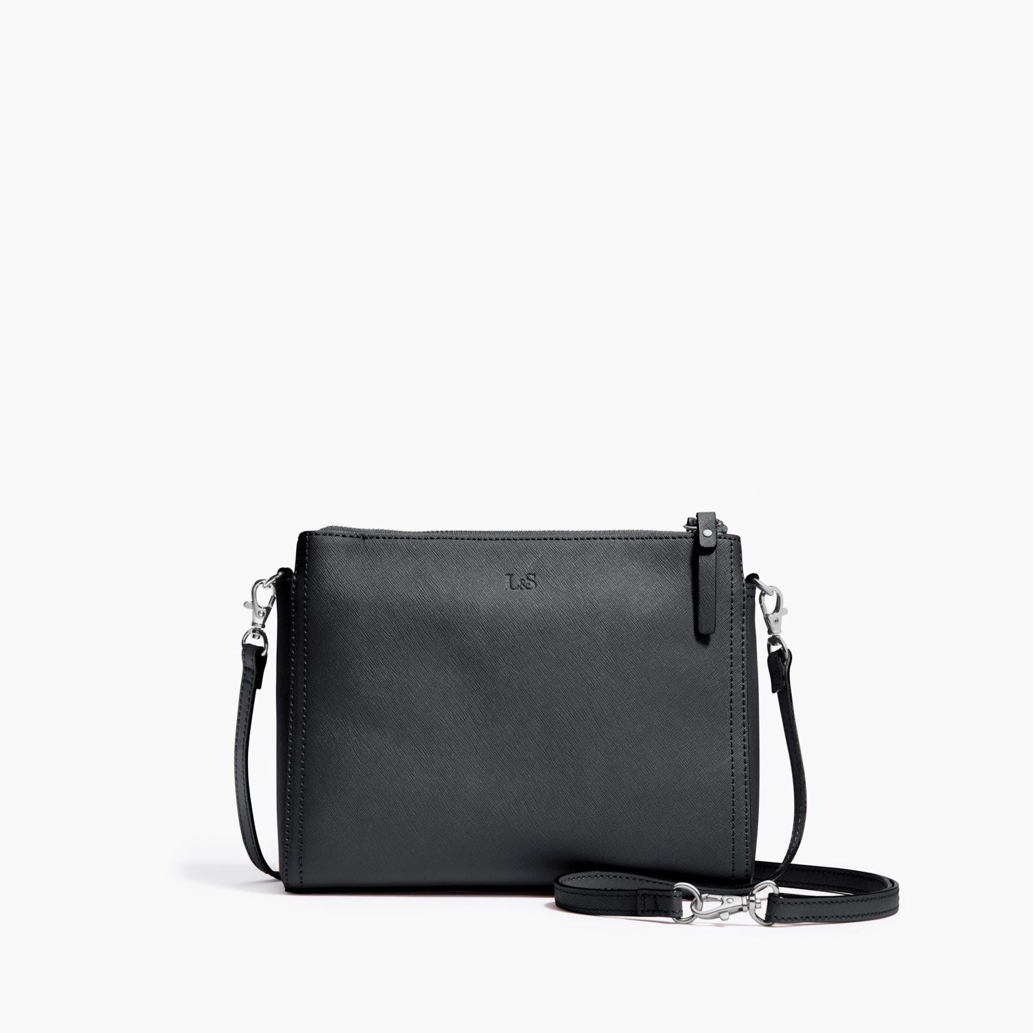 Front Crossbody - The Pearl - Saffiano Leather - Dark Grey / Silver / Azure - Crossbody - Lo & Sons