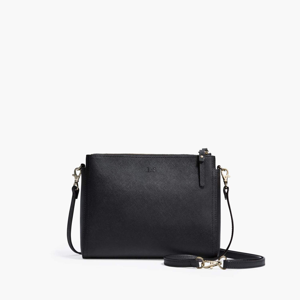 Front Crossbody - The Pearl - Saffiano Leather - Black / Gold / Grey - Crossbody - Lo & Sons