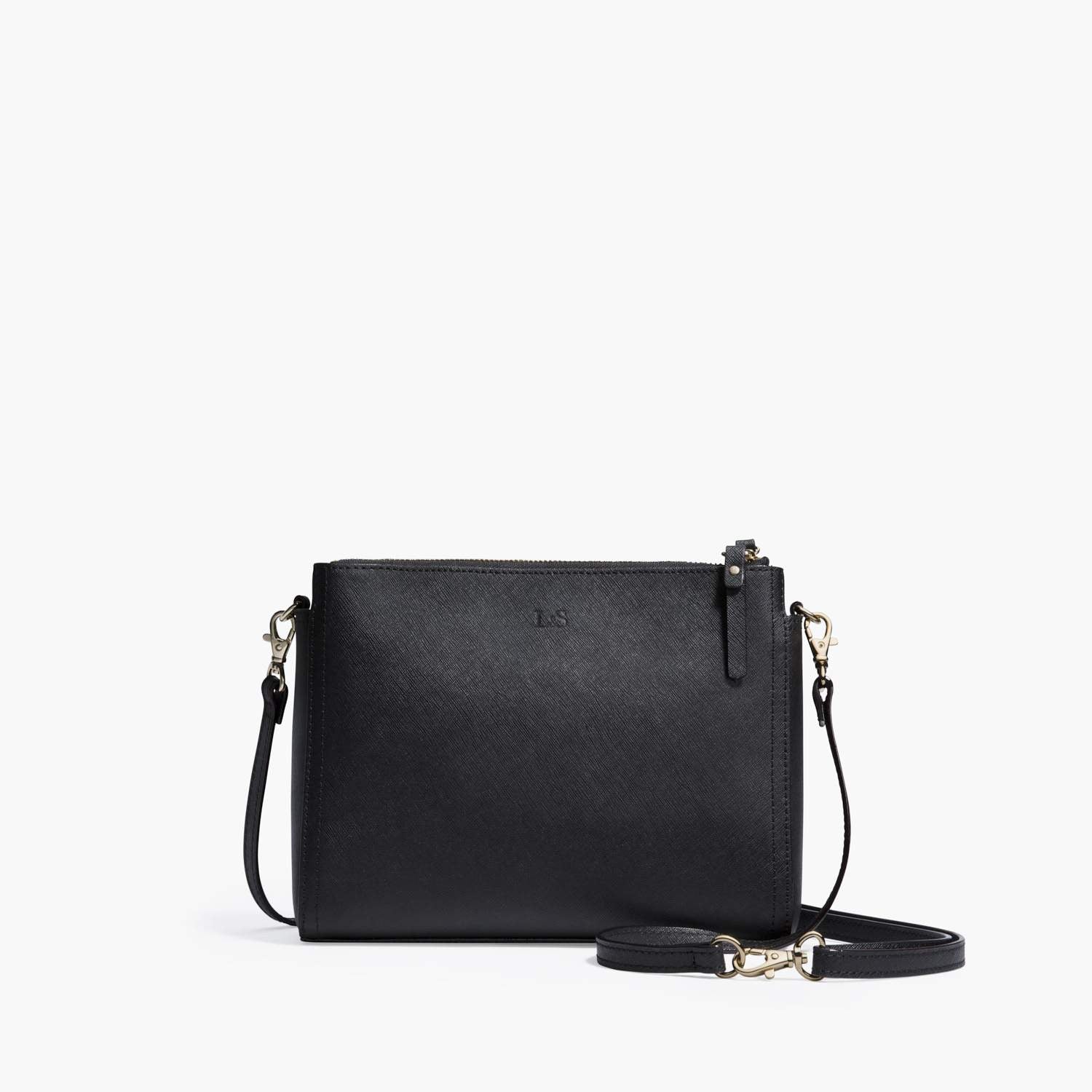 Front Crossbody - The Pearl - Saffiano Leather - Black / Gold / Grey - Crossbody - Lo & Sons