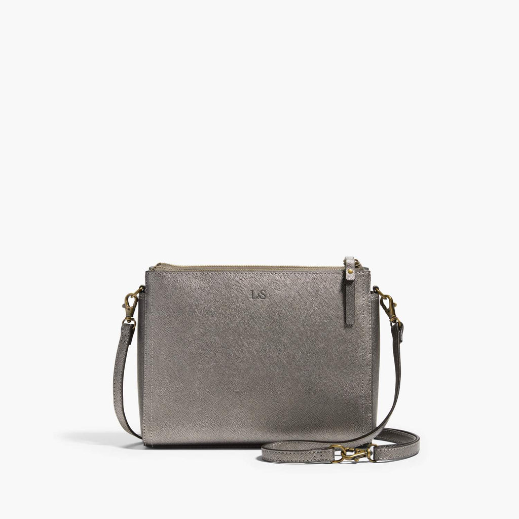 Front Crossbody - The Pearl - Saffiano Leather - Graphite / Brass / Grey - Crossbody - Lo & Sons