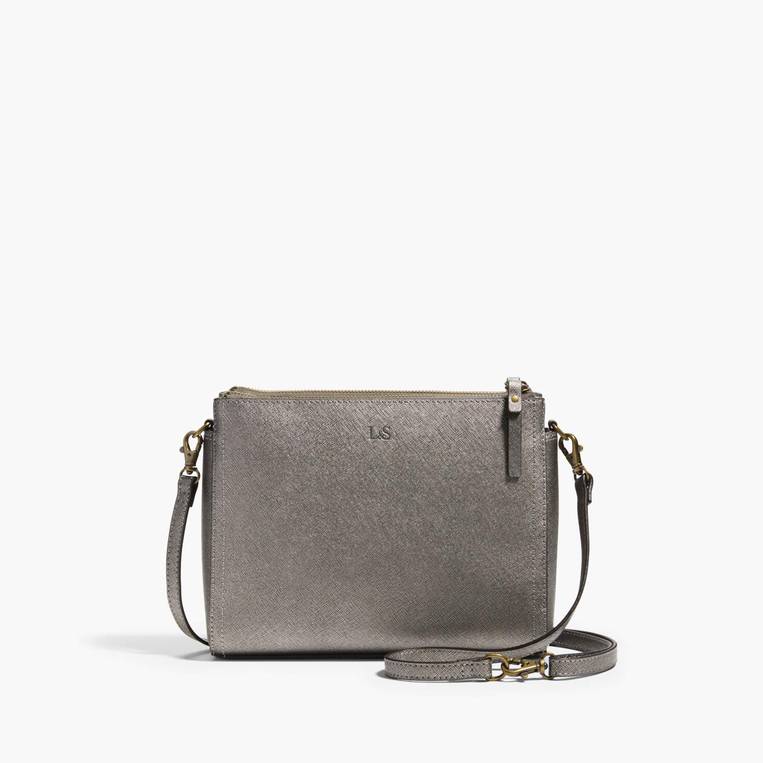 Front Crossbody - The Pearl - Saffiano Leather - Graphite / Brass / Grey - Crossbody - Lo & Sons