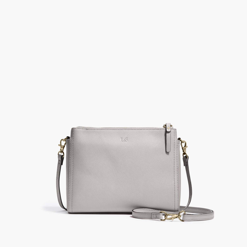 Front Crossbody - The Pearl - Saffiano Leather - Light Grey / Gold / Grey - Crossbody - Lo & Sons