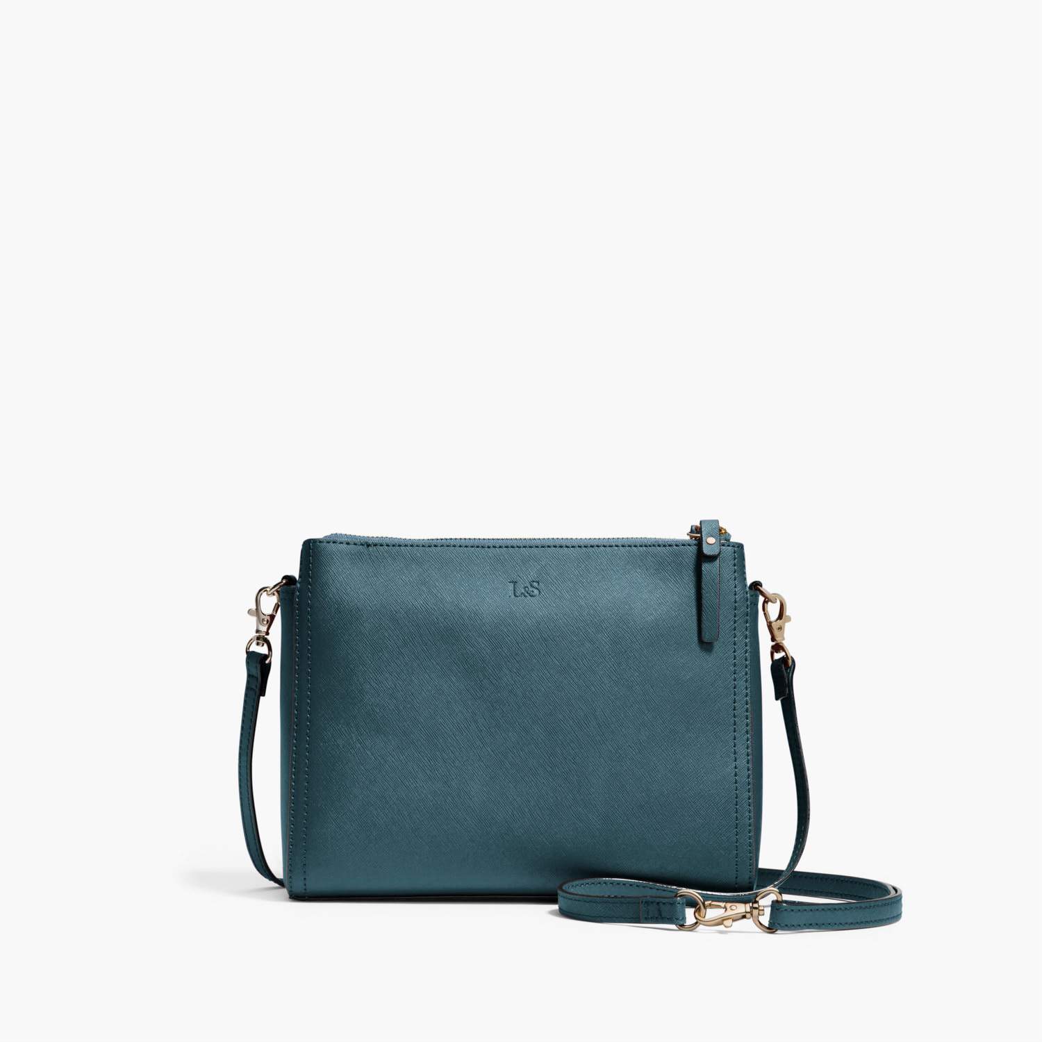Front Crossbody - The Pearl - Saffiano Leather - Pacific Blue / Gold / Grey - Crossbody - Lo & Sons