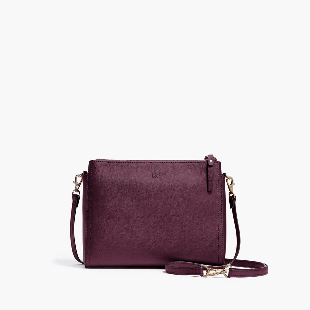 Front Crossbody - The Pearl - Saffiano Leather - Plum / Gold / Grey - Crossbody - Lo & Sons