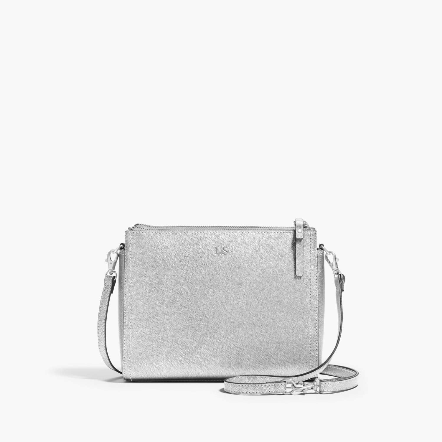 Front Crossbody - The Pearl - Saffiano Leather - Silver / Silver / Grey - Crossbody - Lo & Sons