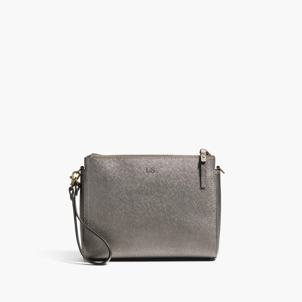 Front Wristlet - The Pearl - Saffiano Leather - Graphite / Brass / Grey - Crossbody - Lo & Sons