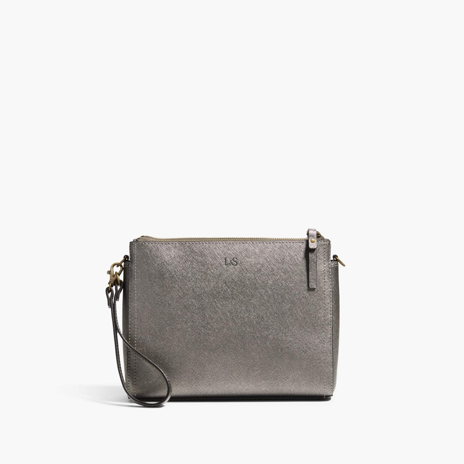 Front Wristlet - The Pearl - Saffiano Leather - Graphite / Brass / Grey - Crossbody - Lo & Sons