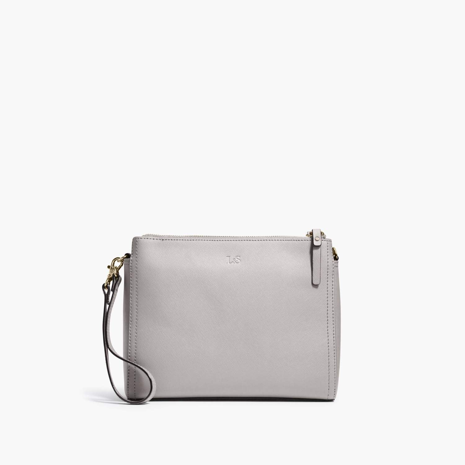 Front Wristlet - The Pearl - Saffiano Leather - Light Grey / Gold / Grey - Crossbody - Lo & Sons