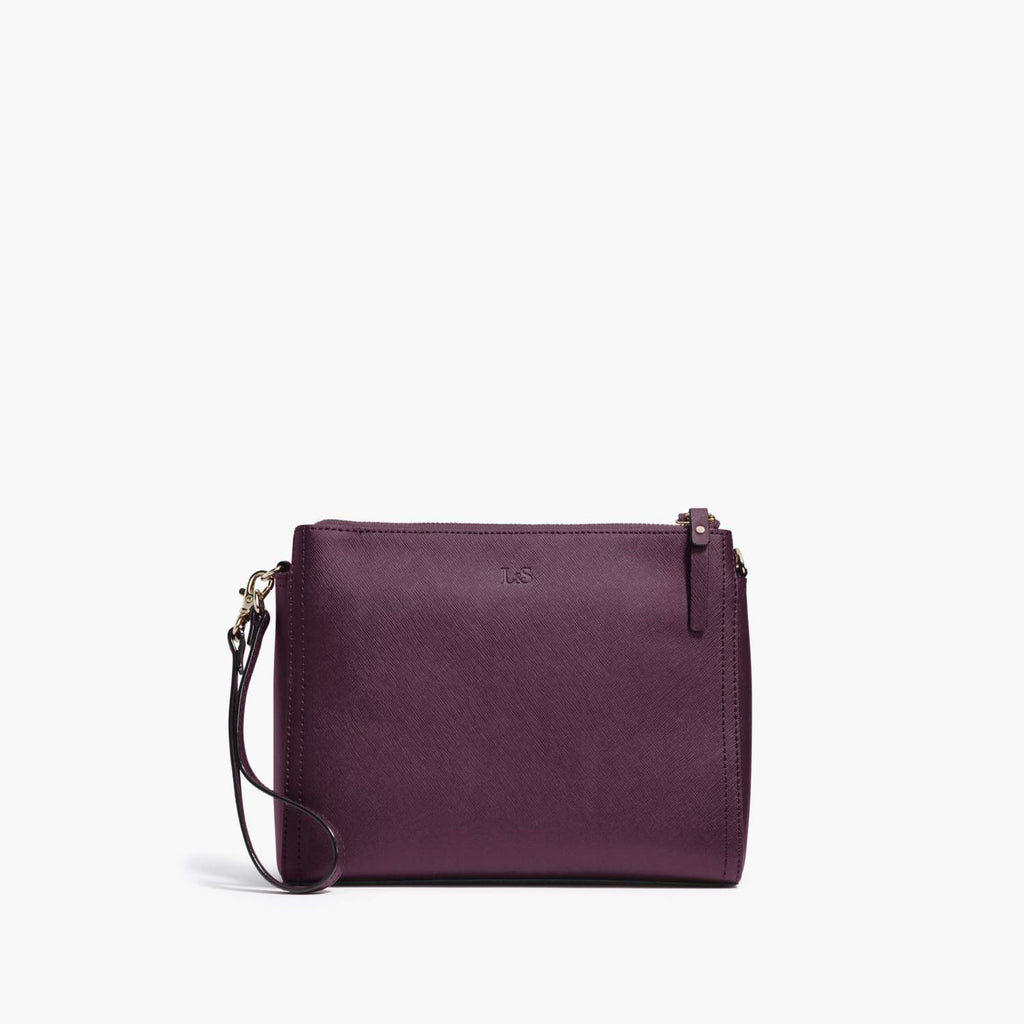 Front Wristlet - The Pearl - Saffiano Leather - Plum / Gold / Grey - Crossbody - Lo & Sons