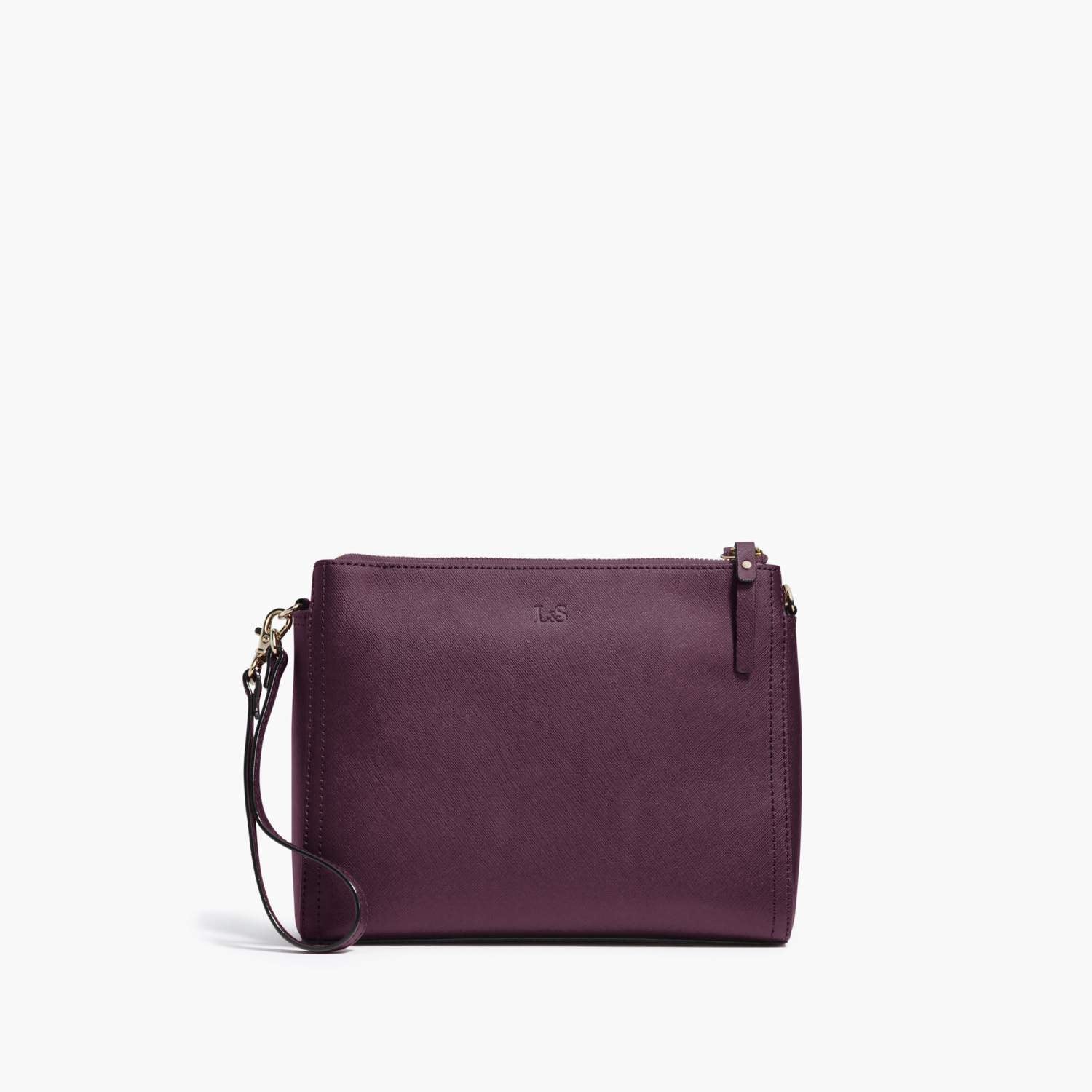 Front Wristlet - The Pearl - Saffiano Leather - Plum / Gold / Grey - Crossbody - Lo & Sons