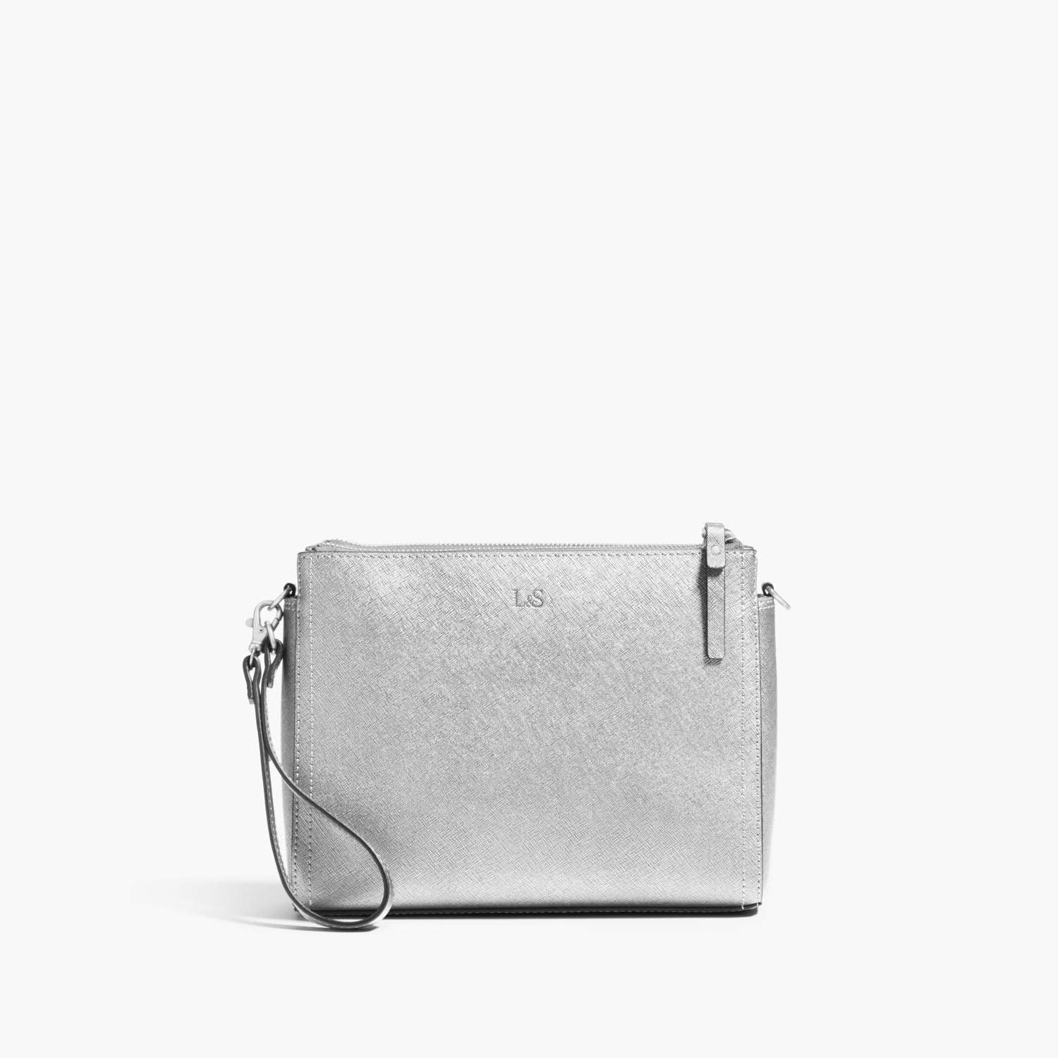 Front Wristlet - The Pearl - Saffiano Leather - Silver / Silver / Grey - Crossbody - Lo & Sons