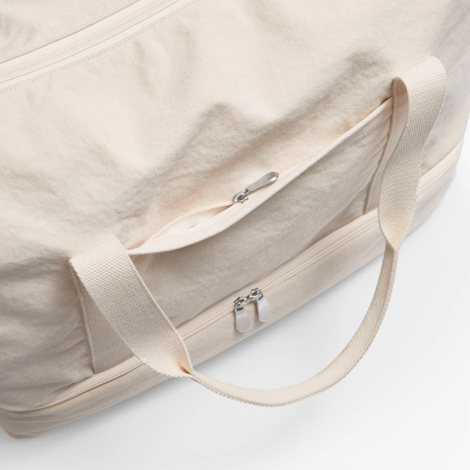 Front Zip Pocket - The Catalina Deluxe - Organic Canvas - Natural - Weekender - Lo & Sons