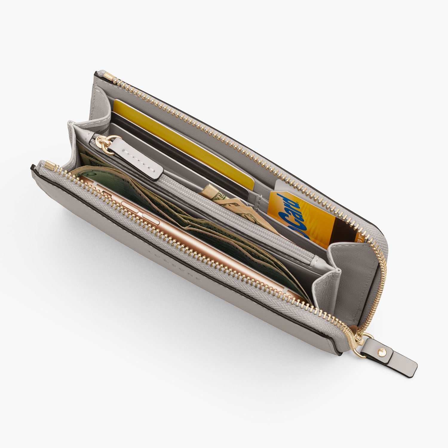 Interior 1 Propped - The Leather Wallet - Nappa Leather - Light Grey / Gold / Grey - Small Accessory - Lo & Sons