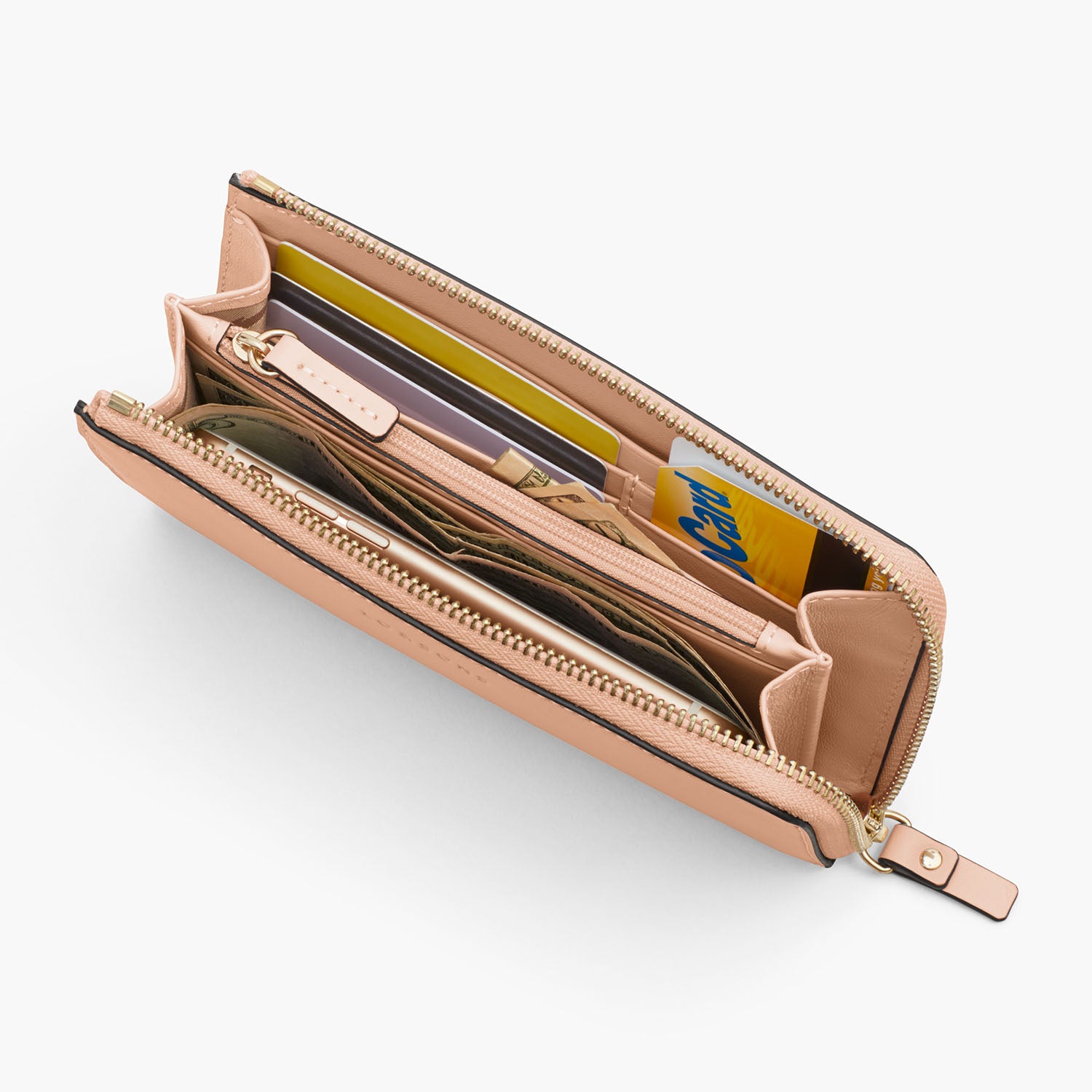 Interior 1 Propped - The Leather Wallet - Nappa Leather - Rose Quartz / Gold / Camel - Small Accessory - Lo & Sons
