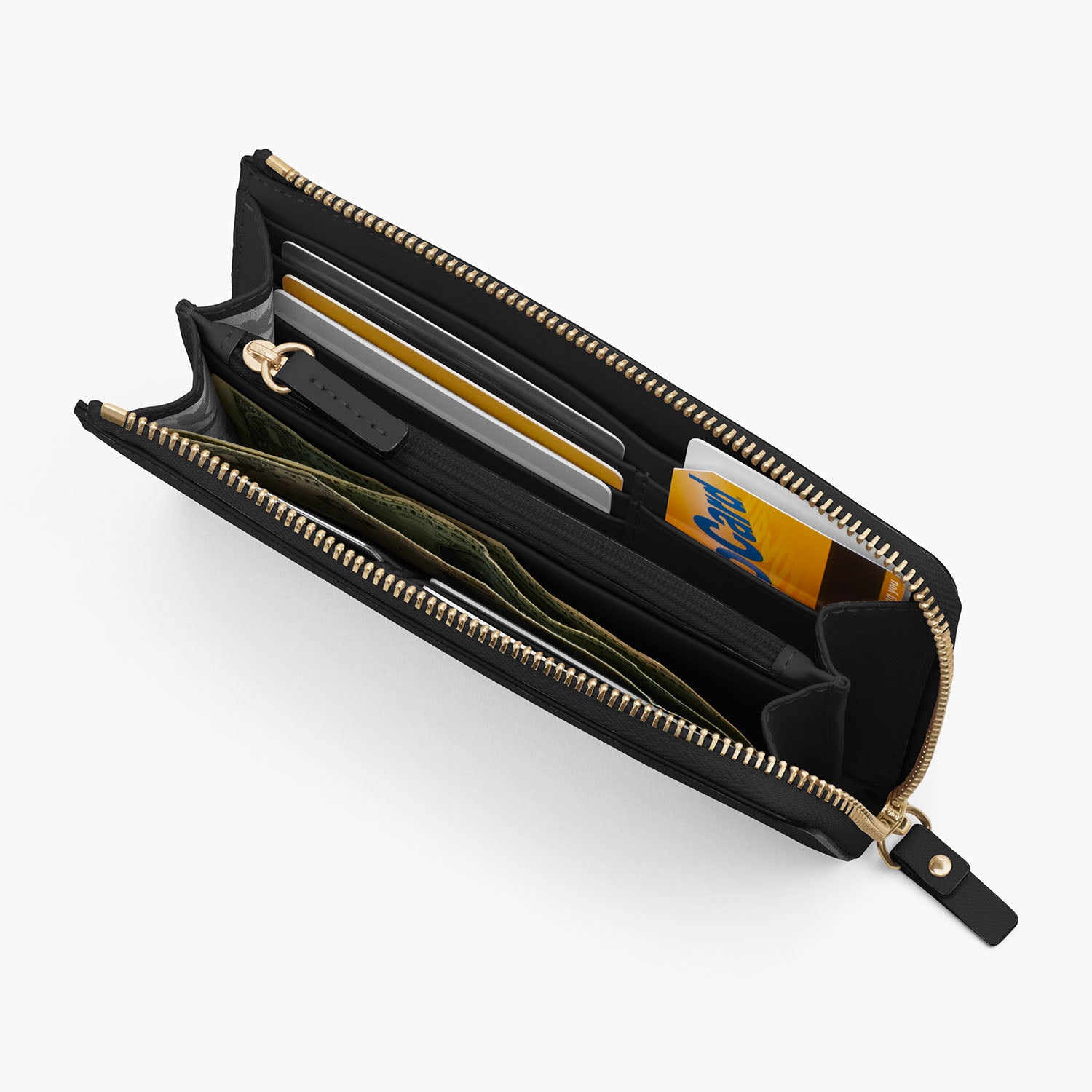 Interior 1 Propped - The Leather Wallet - Saffiano Leather - Black / Gold / Grey - Small Accessory - Lo & Sons