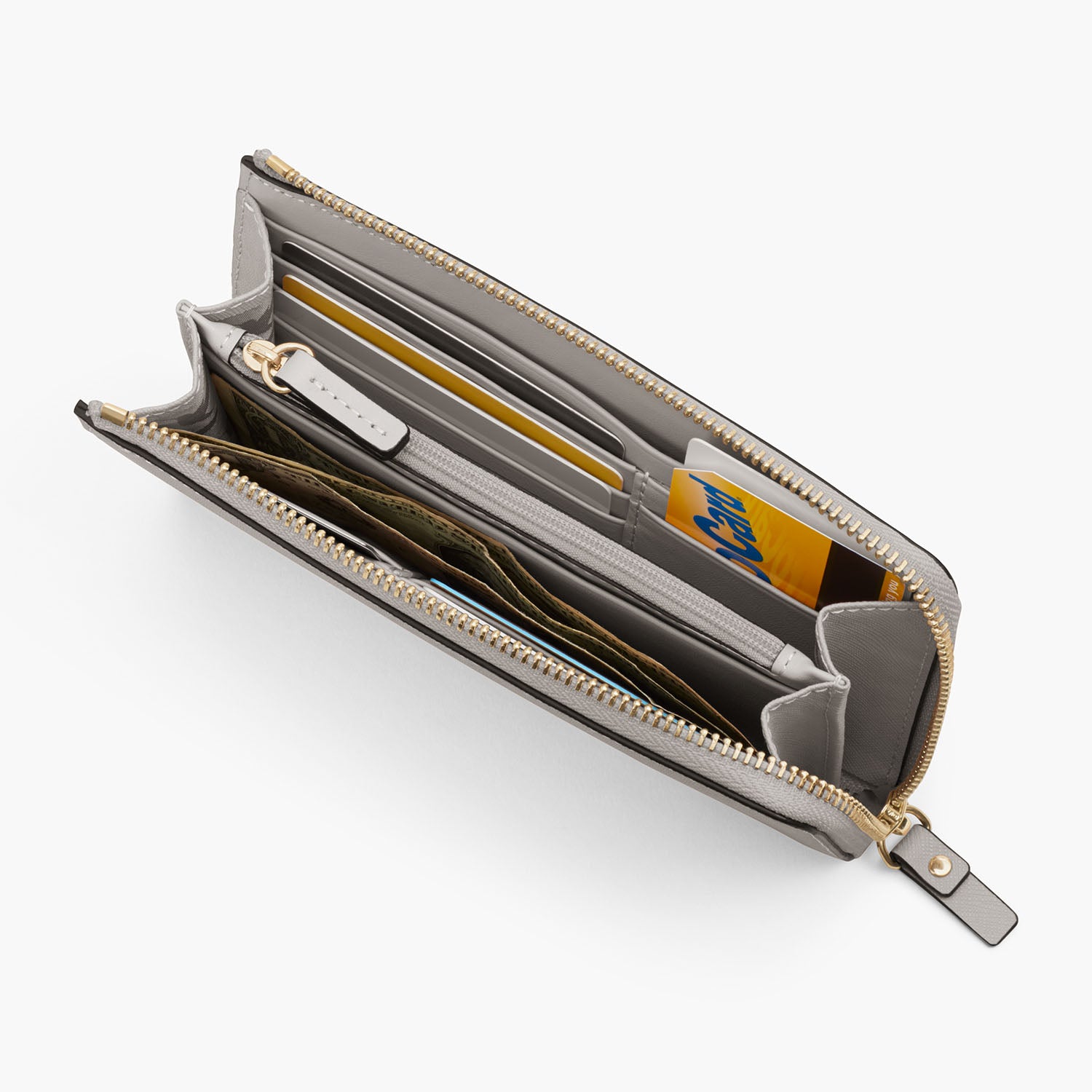 Interior 1 Propped - The Leather Wallet - Saffiano Leather - Light Grey / Gold / Grey - Small Accessory - Lo & Sons