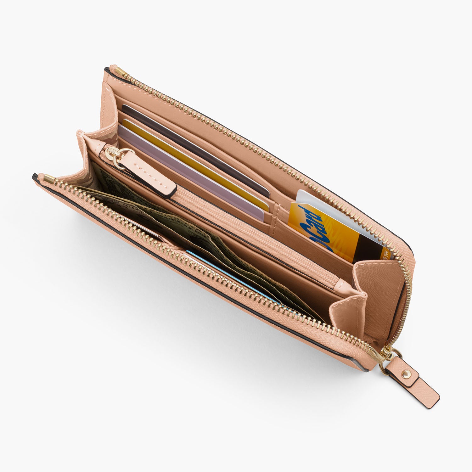 Interior 1 Propped - The Leather Wallet - Saffiano Leather - Rose Quartz / Gold / Camel - Small Accessory - Lo & Sons