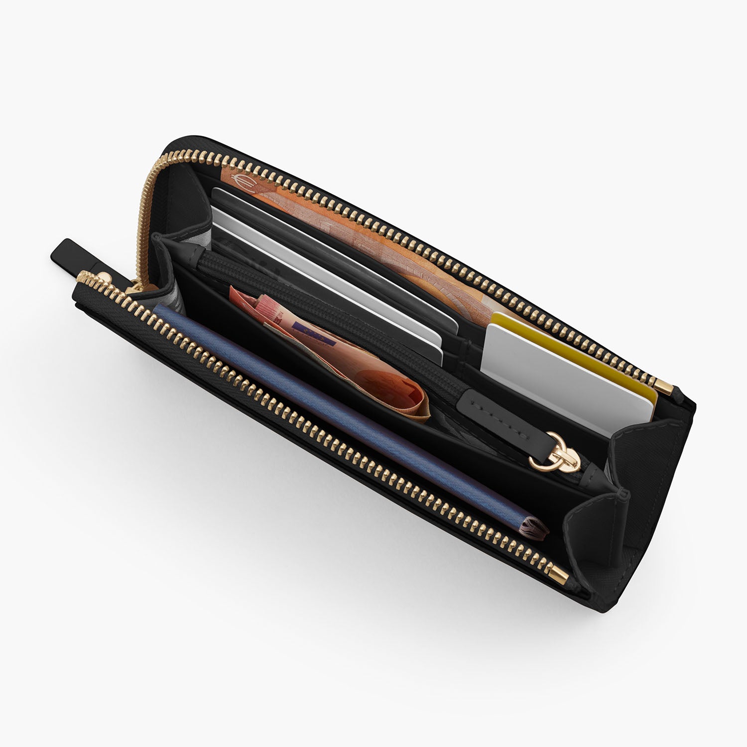 Interior 2 Propped - The Leather Wallet - Saffiano Leather - Black / Gold / Grey - Small Accessory - Lo & Sons