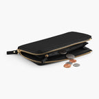 Interior Coin Pocket - The Leather Wallet - Saffiano Leather - Black / Gold / Grey - Small Accessory - Lo & Sons