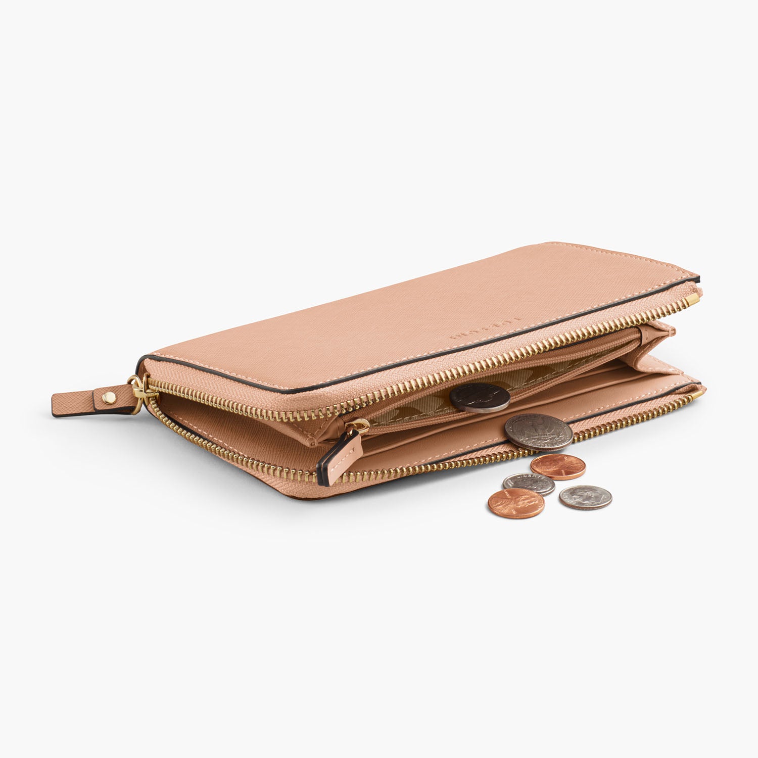 Interior Coin Pocket - The Leather Wallet - Saffiano Leather - Rose Quartz / Gold / Camel - Small Accessory - Lo & Sons
