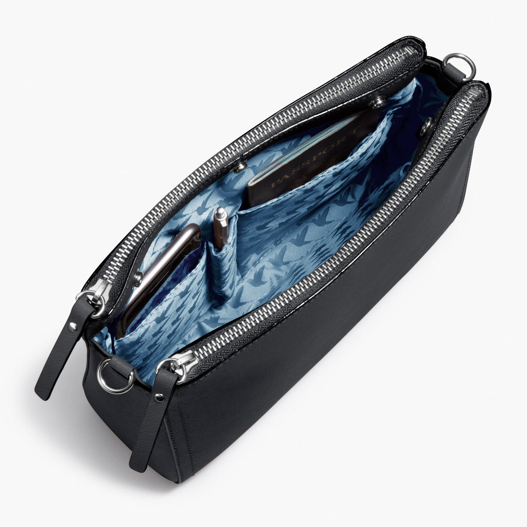 Interior Pockets - The Pearl - Saffiano Leather - Dark Grey / Silver / Azure - Crossbody - Lo & Sons