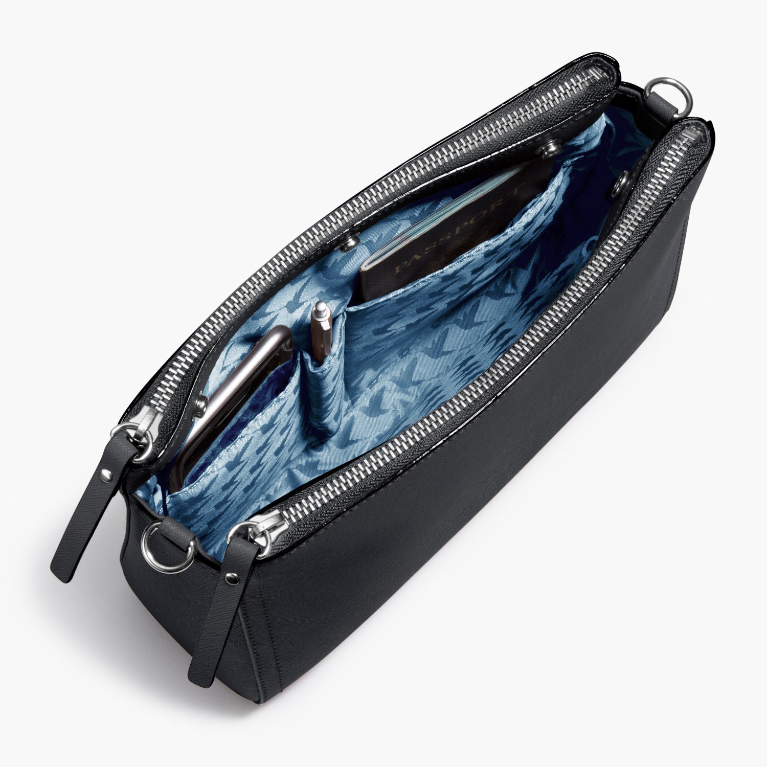 Interior Pockets - The Pearl - Saffiano Leather - Dark Grey / Silver / Azure - Crossbody - Lo & Sons