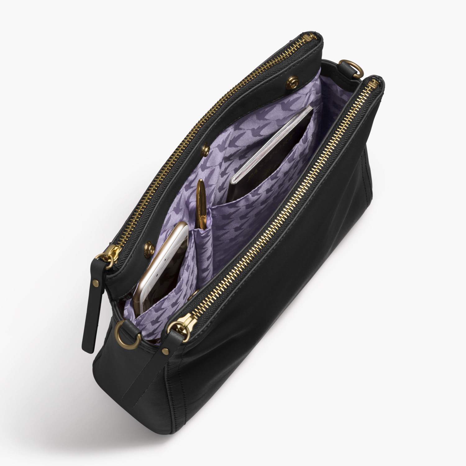 Interior Pockets - The Pearl - Nappa Leather - Black / Gold / Lavender - Crossbody - Lo & Sons