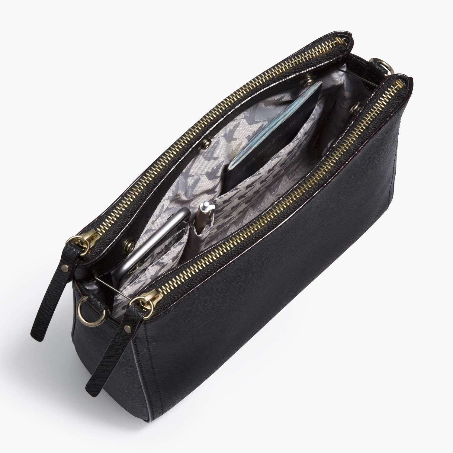 Interior Pockets - The Pearl - Saffiano Leather - Black / Gold / Grey - Crossbody - Lo & Sons