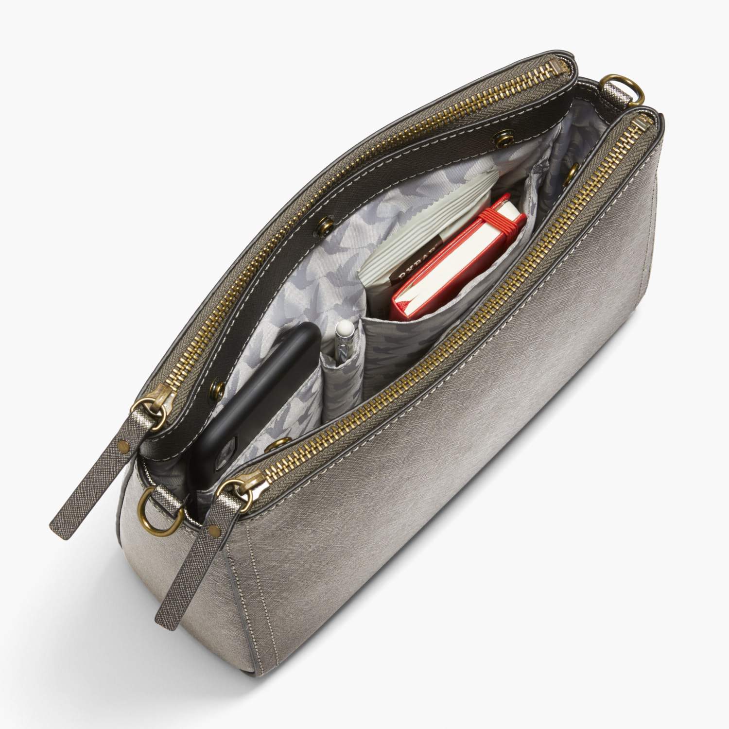 Interior Pockets - The Pearl - Saffiano Leather - Graphite / Brass / Grey - Crossbody - Lo & Sons