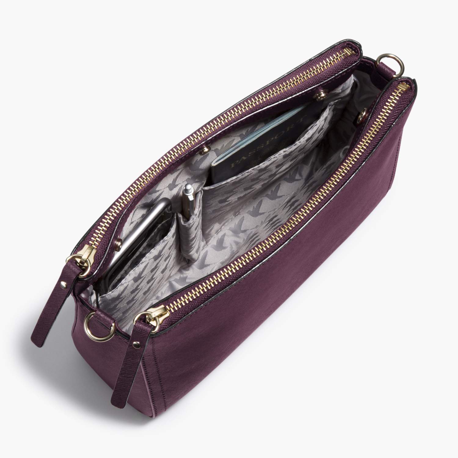 Interior Pockets - The Pearl - Saffiano Leather - Plum / Gold / Grey - Crossbody - Lo & Sons