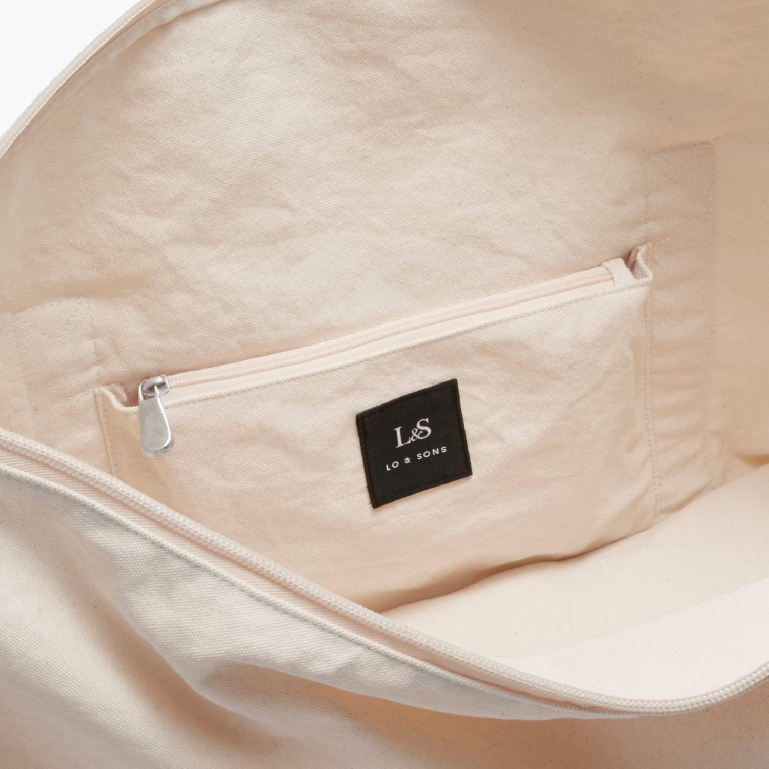 Interior Zip Pocket - The Catalina Deluxe - Organic Canvas - Natural - Weekender - Lo & Sons