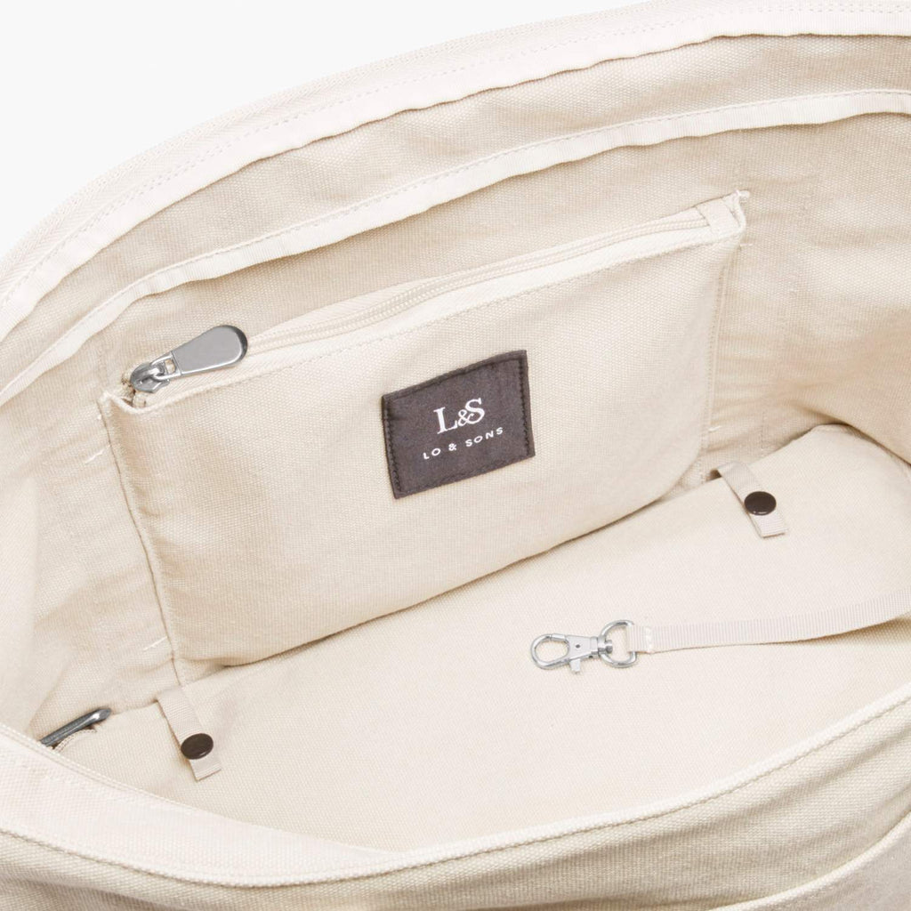 Interior Zip Pocket - The Catalina Deluxe Tote - Organic Canvas - Natural - Tote - Lo & Sons