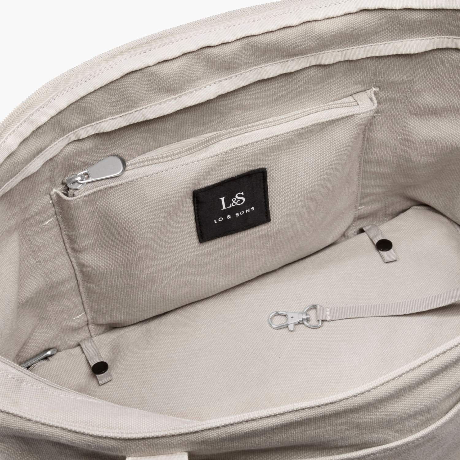 Interior Zip Pocket - The Catalina Deluxe Tote - Washed Canvas - Dove Grey - Tote - Lo & Sons