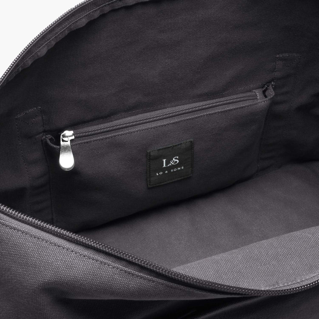 Interior Zip Pocket - The Catalina Deluxe - Eco Friendly Canvas - Midnight Ash - Weekender - Lo & Sons