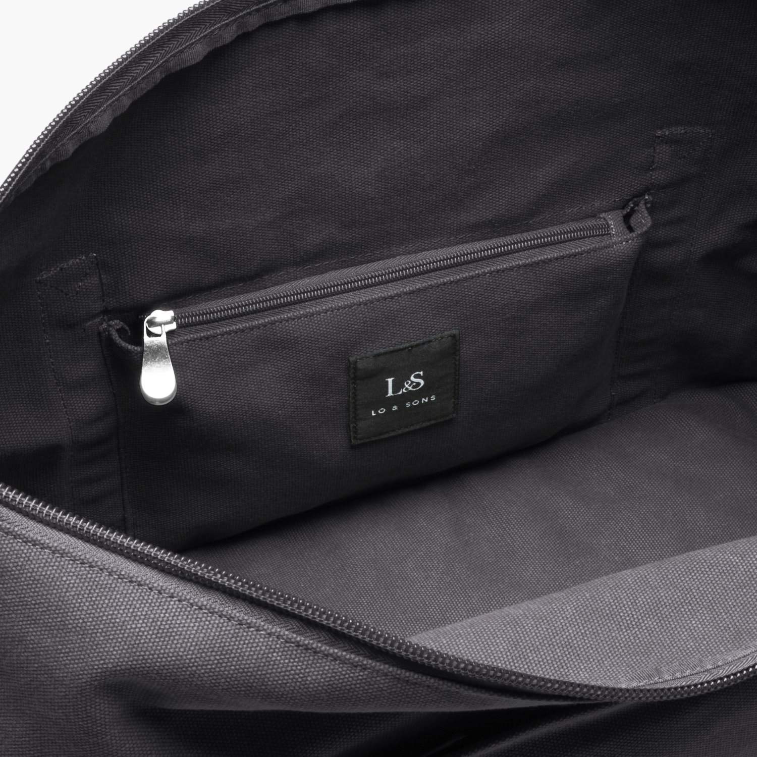Interior Zip Pocket - The Catalina Deluxe - Eco Friendly Canvas - Midnight Ash - Weekender - Lo & Sons