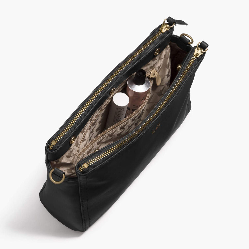 Interior Zip Pocket - The Pearl - Nappa Leather - Black / Gold / Camel - Crossbody - Lo & Sons