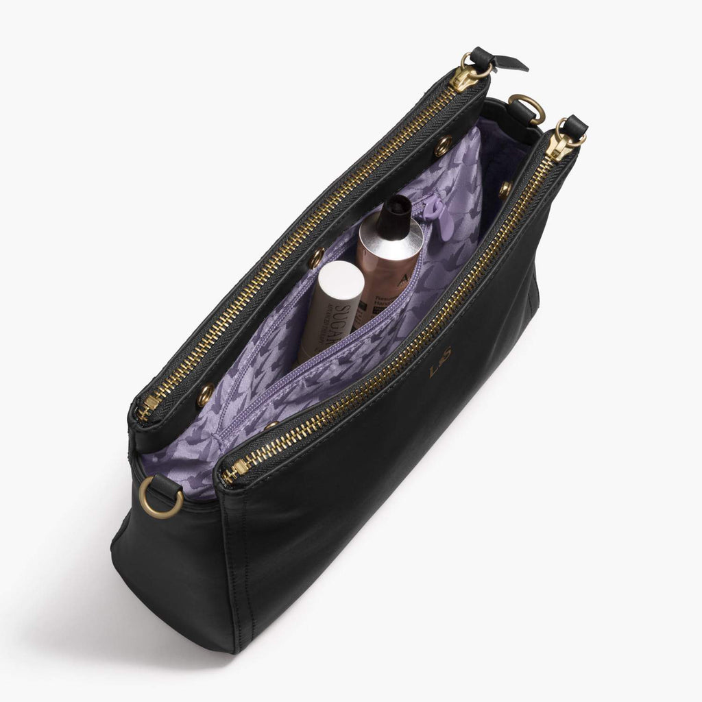 Interior Zip Pocket - The Pearl - Nappa Leather - Black / Gold / Lavender - Crossbody - Lo & Sons